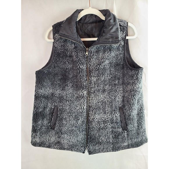 Thyme and Honey Women's (M) Black Quilted & Gray Fleece Reversible Full Zip Vest - Picture 6 of 12